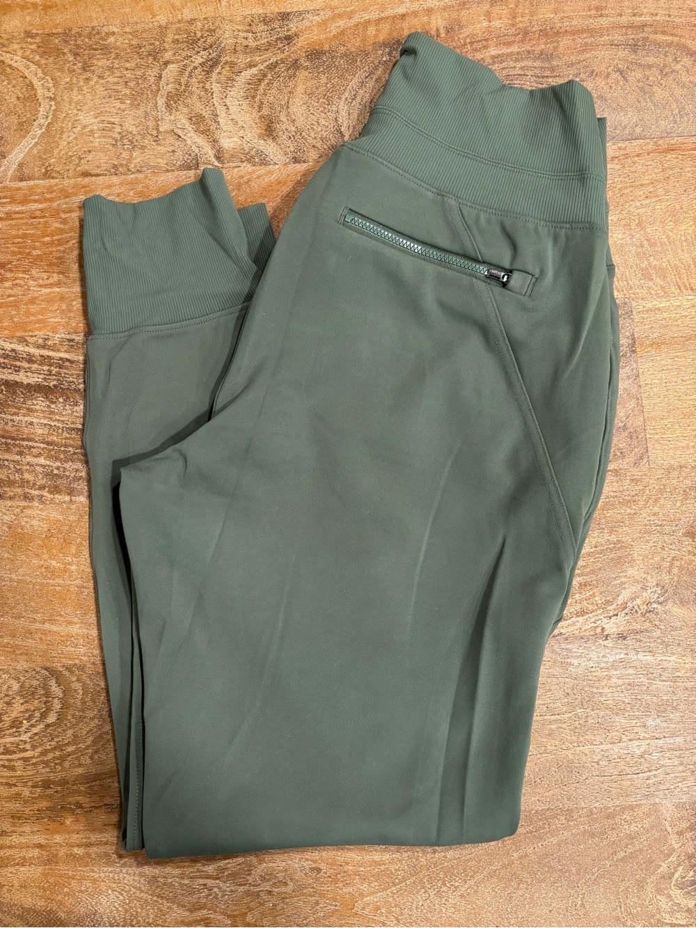 Athleta Olive Green High-Rise Performance Leggings with Zip Pocket